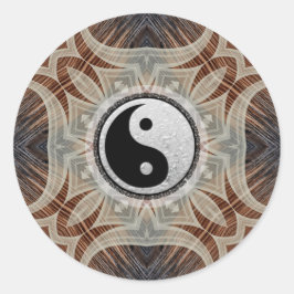Adesivo Redondo Woodgrain Geométrico Art Yin Yang Sticker