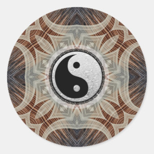 Adesivo Redondo Woodgrain Geométrico Art Yin Yang Sticker