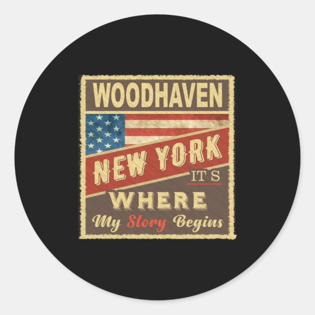 Adesivo Redondo Woodhaven Ny Its Where My Story Begins _1  (Frente)