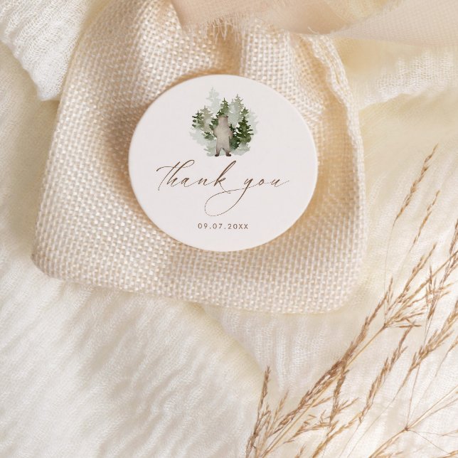 Adesivo Redondo Woodland Adventure Gênero Chá de fraldas neutro (Criador carregado)