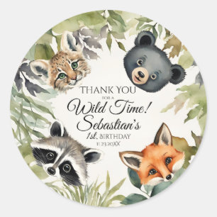 Adesivo Redondo Woodland Animal Birthday Obrigado