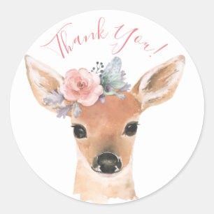Adesivo Redondo Woodland Animal Deer Watercolor Typografia Name