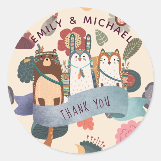 Adesivo Redondo Woodland Animal Stickers for Favors, Envelopes (Frente)