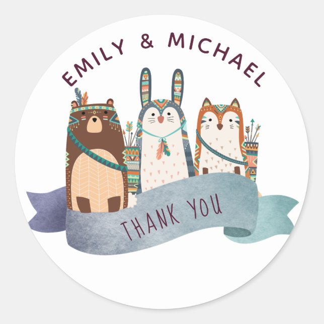 Adesivo Redondo Woodland Animal Stickers Tribal Étnica (Frente)