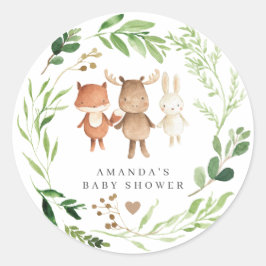 Adesivo Redondo Woodland Animals Baby Shower