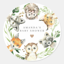 Adesivo Redondo Woodland Animals Baby Shower