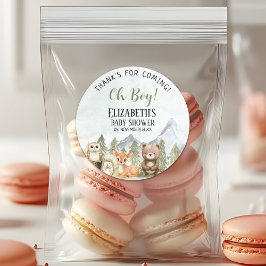 Adesivo Redondo Woodland Animals Baby Shower Boy Party