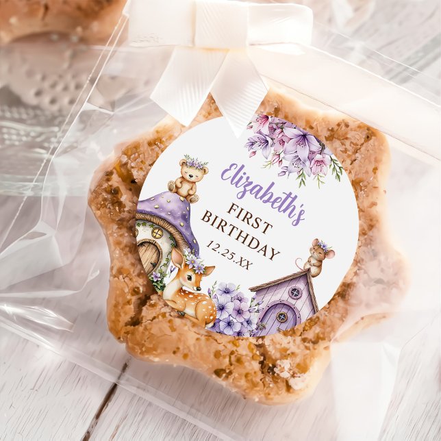 Adesivo Redondo Woodland Animals Girl 1st Birthday Party (Criador carregado)