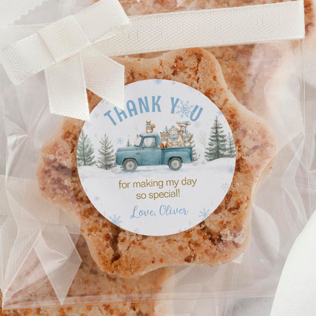 Adesivo Redondo Woodland Animals Winter Forest Birthday (Criador carregado)