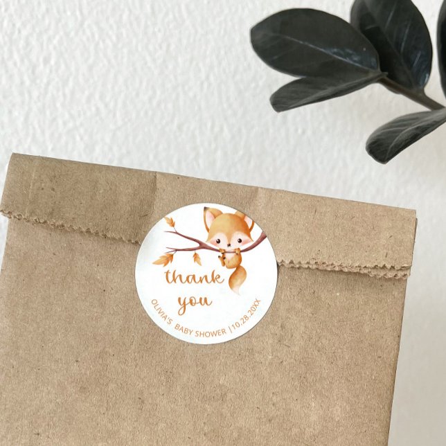 Adesivo Redondo Woodland Autumn Baby Fox Obrigado (Criador carregado)