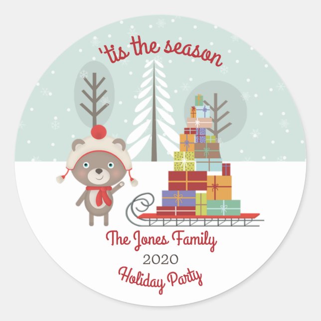 Adesivo Redondo Woodland Bear Christmas (Frente)