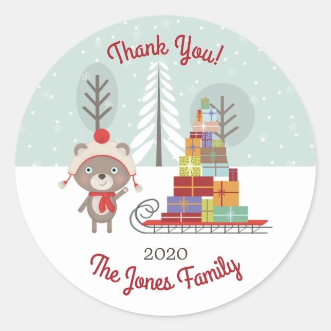 Adesivo Redondo Woodland Bear Christmas (Frente)