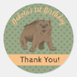 Adesivo Redondo Woodland Bear Cub Obrigado