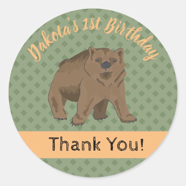 Adesivo Redondo Woodland Bear Cub Obrigado (Frente)