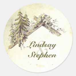 Adesivo Redondo Woodland Cabin Rustic Wedding
