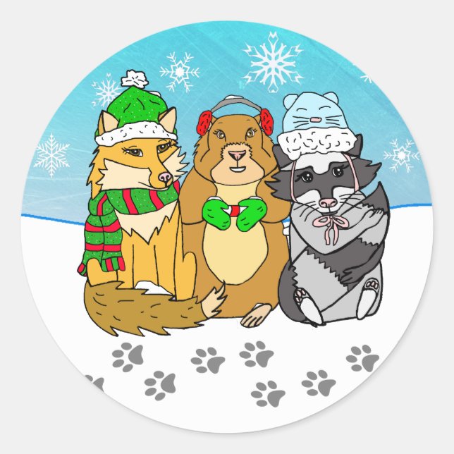 Adesivo Redondo Woodland cria animais florestais no Natal (Frente)