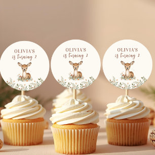 Adesivo Redondo Woodland Deer Birthday   Floresta Russa