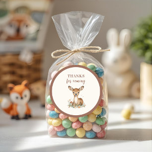 Adesivo Redondo Woodland Deer Birthday Rustic Obrigados para o Fut