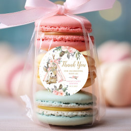 Adesivo Redondo Woodland Deer Boho Tribal Chá de fraldas Aniversár