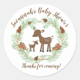 Adesivo Redondo Woodland Deer Chá de fraldas Favor