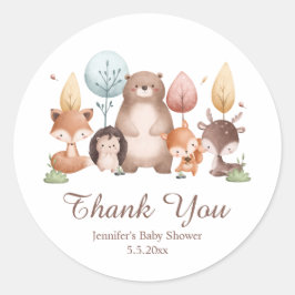 Adesivo Redondo woodland forest animals thank you baby shower cute
