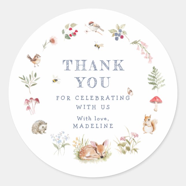 Adesivo Redondo Woodland Forest Animals Thank You Sticker (Frente)