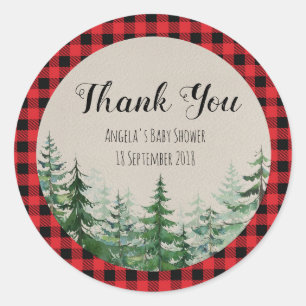 Adesivo Redondo Woodland Forest Lumberjack Obrigado Sticker