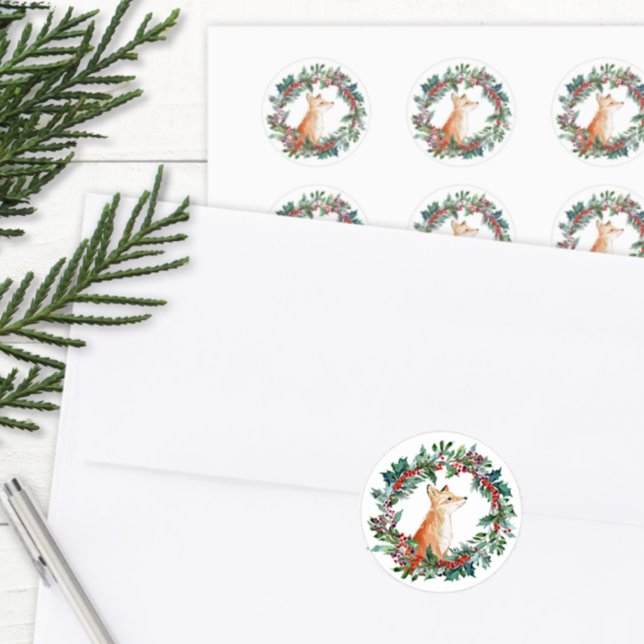 Adesivo Redondo Woodland Fox Christmas (Woodland Fox Envelope Seal Sticker)