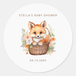 Adesivo Redondo Woodland Fox Watercolor Baby Shower Personalized
