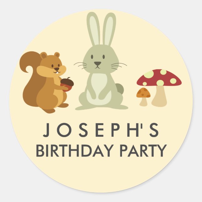 Adesivo Redondo Woodland Friends Birthday Sticker (Frente)