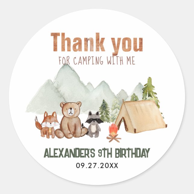 Adesivo Redondo Woodland Happy Camper Camper Camper Aniversário Ob (Frente)