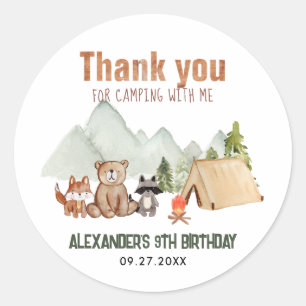Adesivo Redondo Woodland Happy Camper Camper Camper Aniversário Ob