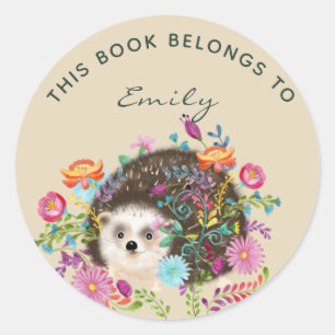 Adesivo Redondo Woodland Hedgehog BOOK Stickers - adicionar nome