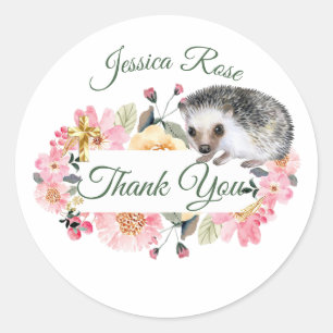 Adesivo Redondo Woodland Hedgehog Christening Baptism