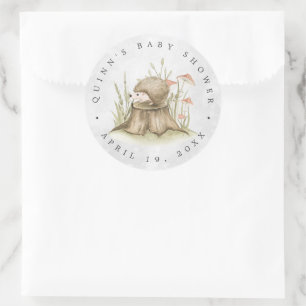 Adesivo Redondo Woodland Hedgehog   Favor do Chá de fraldas flore