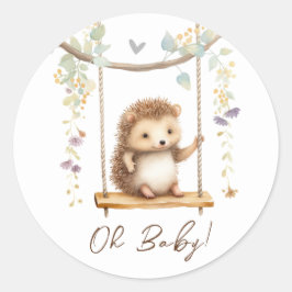 Adesivo Redondo Woodland Hedgehog Floral Oh Chá de fraldas