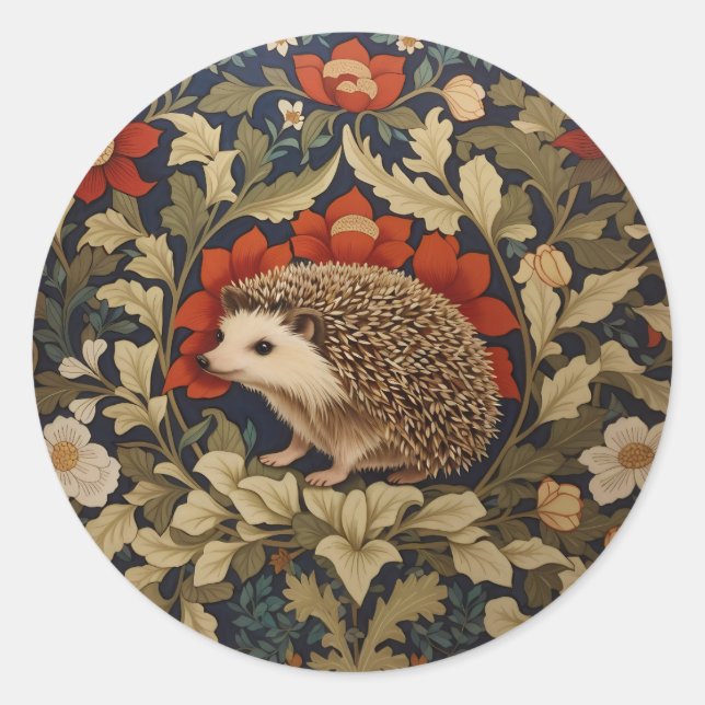 Adesivo Redondo Woodland Hedgehog William Morris Inspirou (Frente)