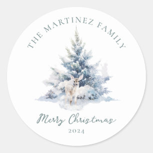 Adesivo Redondo Woodland Pine Forest Deer Feliz Natal
