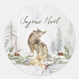 Adesivo Redondo Woodland Scense Wolf French Merry Christmas Sticke