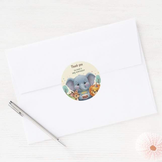 Adesivo Redondo Woodland Storybook Animals 3rd Birthday Thank You (Envelope)