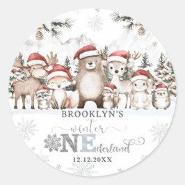 Adesivo Redondo Woodland Winter ONEderland primeiro aniversario de