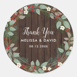 Adesivo Redondo Woodland Wreath de Natal Obrigado Stickers
