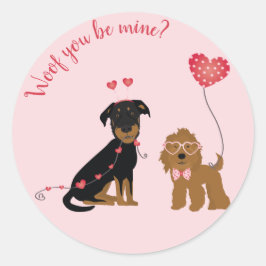 Adesivo Redondo Woof You Be Mine Namorados Dogs