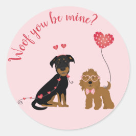 Adesivo Redondo Woof You Be Mine Namorados Dogs