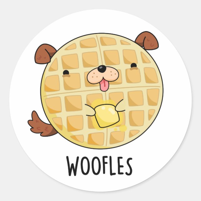 Adesivo Redondo Woofles Funny Doggy Waffle Pun (Frente)