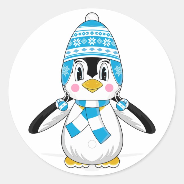 Adesivo Redondo Wooly Hat Penguin Sticker (Frente)