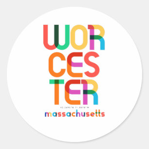 Adesivo Redondo Worcester Massachusetts Meio do Século, Arte Pop,