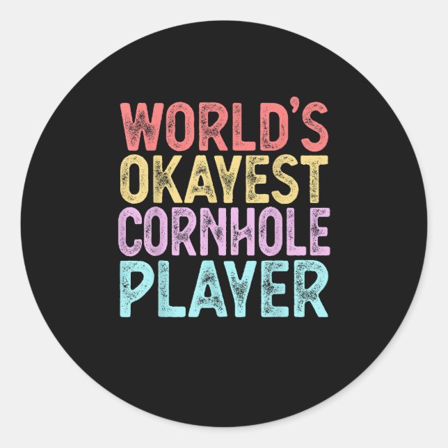 Adesivo Redondo Words Okayest Cornhole Player Funny Cornhole (Frente)
