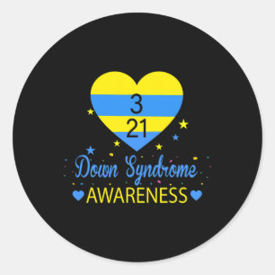 Adesivo Redondo World Down Syndrome Awarness 21 março Amarelo Azul