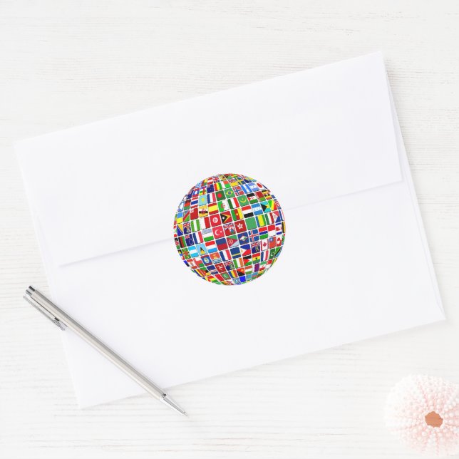 Adesivo Redondo World Flags Globe, Internacional, (Envelope)